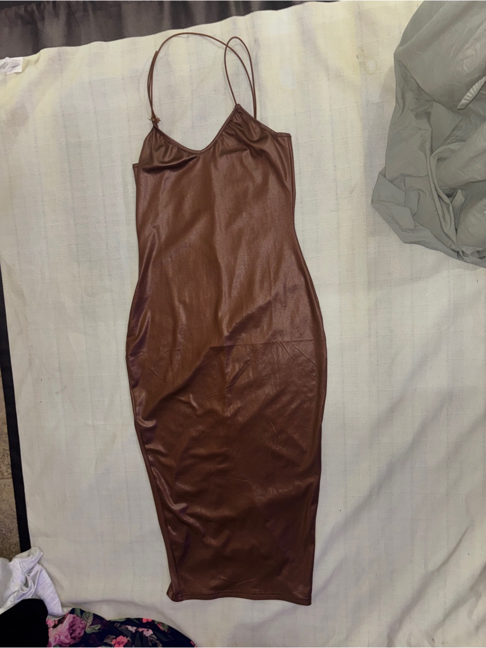 patent leather brown dress
